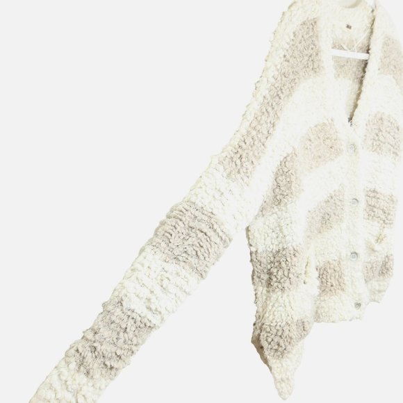 FREE PEOPLE Size XS Marshmallow Striped Fuzzy Boyfriend Slouchy Cardigan Sweater - Picture 4 of 5